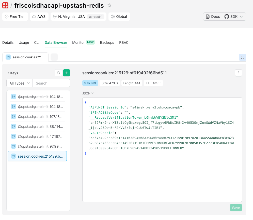 Redis session cookie storage