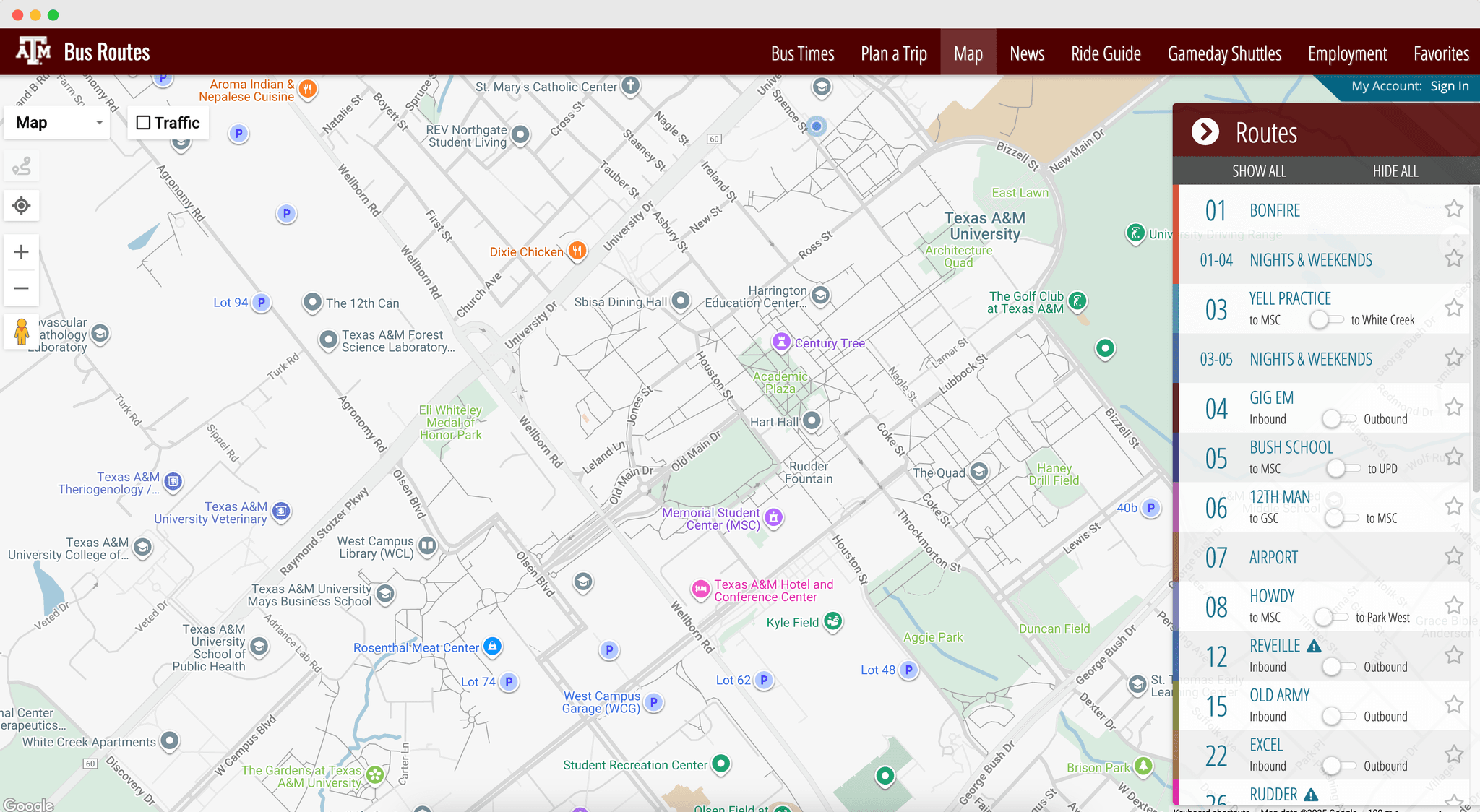 Aggie Spirit Bus Routes Website